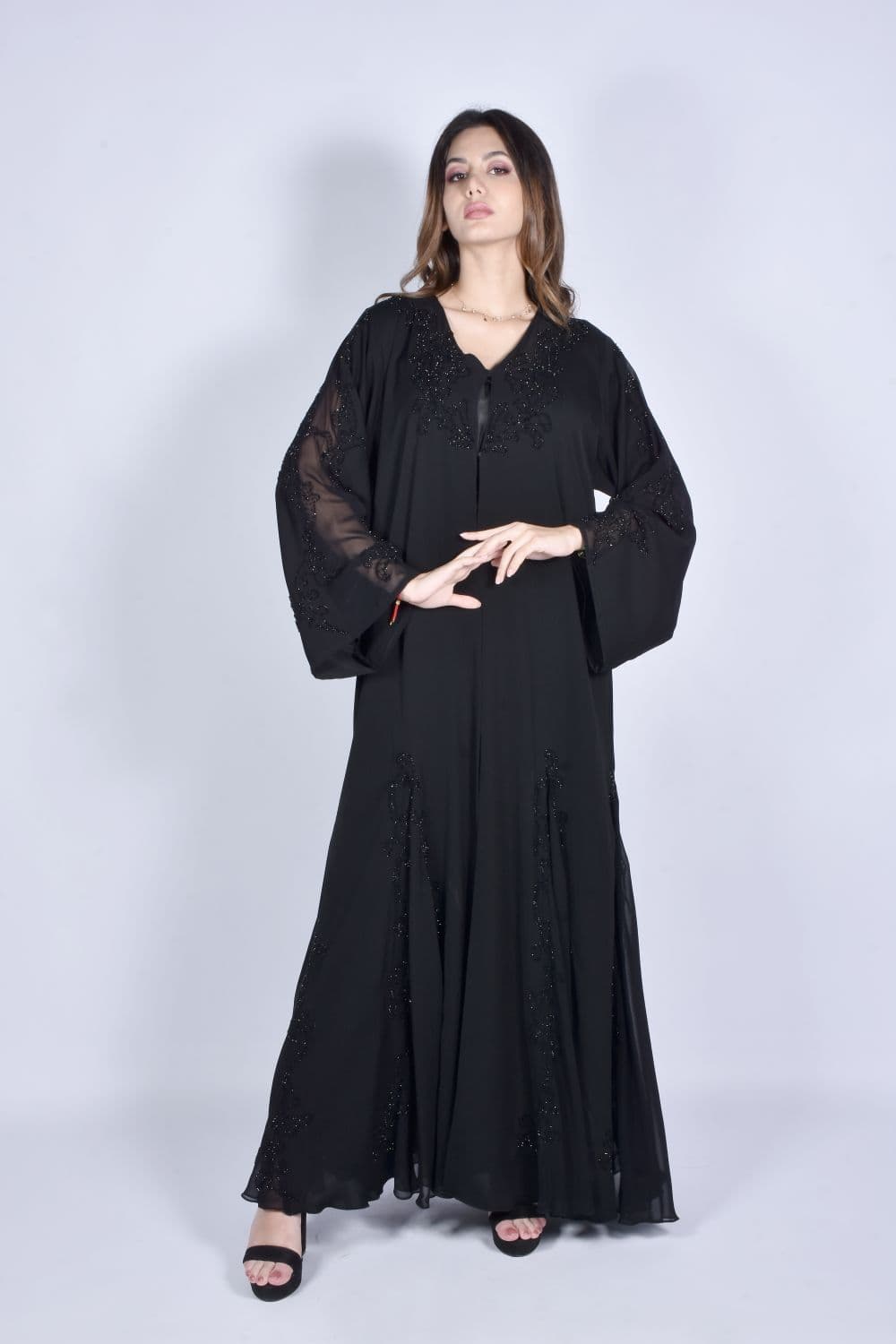 Abaya, navy with gold trim
